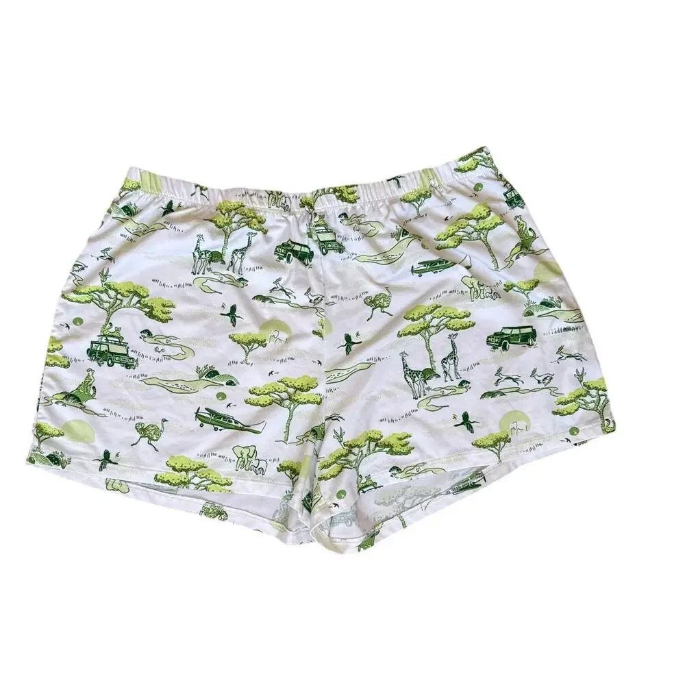 Kate Spade Safari Toile Pajama Set Shorts Green White Size XL XLarge Lightweight